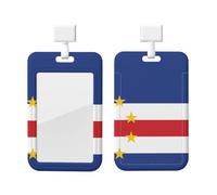 Porte-badge avec cordon - Drapeau du Cap-Vert - Protecteur de carte vertical - Coque rigide en ABS transparent - Enrouleur rétractable pour le bureau