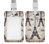 Porte-badge avec cordon et clip en plastique ABS rigide avec tour Eiffel de Paris pour le bureau, les affaires et le travail quotidien