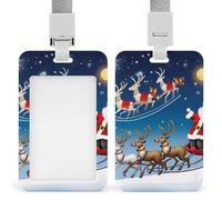 Porte-badge avec cordon étanche - Porte-carte d'identité avec motif « Merry Christmas », motif Père Noël, renne, luge, étiquettes de protection pour femmes, hommes, employés de bureau, enseignants