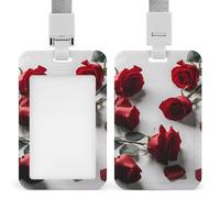 Porte-badge avec cordon, étui coulissant rigide en plastique pour carte d'identité, rose rouge Saint-Valentin, pochette pour badge professionnel, idéal pour les enseignants, les femmes et les hommes.