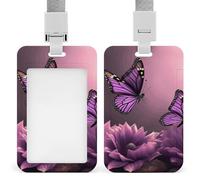 Porte-badge avec cordon fleuri et papillon violet, porte-badge avec fenêtre transparente, étui de protection étanche pour carte d'identité de bureau