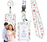 Porte-badge avec cordon, imprimé floral, porte-carte de travail avec bobine télescopique et clip de ceinture - Protection multifonction avec cordon pour infirmière