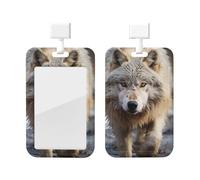 Porte-badge avec cordon imprimé loup marchant avec clip rétractable et cordon tour de cou amovible pour clés, carte d'accès