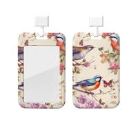 Porte-badge avec cordon imprimé oiseaux et papillons - Porte-carte d'identité avec clip rétractable et cordon tour de cou amovible pour clés, carte de métro