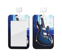 Porte-badge avec cordon - Motif guitare bleue - Porte-carte d'identité avec clip rétractable et cordon tour de cou amovible pour clés et carte d'accès