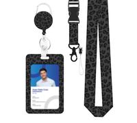 Porte Badge avec Cordon Porte Badge Coulissant Léopard en Plastique avec Enrouleur de Badge Rétractable Mousqueton Lanière Détachable Porte Carte Verticale Dure pour Bureau École Carte de Bus (C)