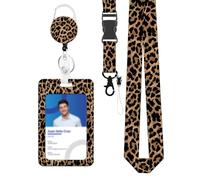 Porte Badge avec Cordon Porte Badge Coulissant Léopard en Plastique avec Enrouleur de Badge Rétractable Mousqueton Lanière Détachable Porte Carte Verticale Dure pour Bureau École Carte de Bus (D)