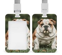 Porte-badge avec cordon, porte-badge mignon en forme de bouledogue anglais avec fenêtre transparente, étui de protection étanche pour carte d'identité, idéal pour le bureau.