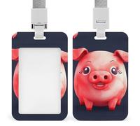 Porte-badge avec cordon, porte-cartes en plastique détachable, à suspendre verticalement, mignon et personnalisé, avec un adorable petit cochon rouge.
