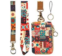 Porte-badge avec cordon porte-clé, joli portefeuille pour femme, motif floral rétro, esthétique, porte-nom, lanière verticale de protection pour infirmière, médecin, enseignant, étudiant