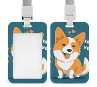 Porte-badge avec cordon, porte-étiquette nominatif Corgi « Je t'aime », étui de protection étanche pour carte d'identité, idéal pour le bureau.