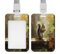 Porte-badge avec cordon pour carte d'identité, motif écureuil mangeant des noix, idéal pour le travail, le bureau, les enseignants et les femmes.