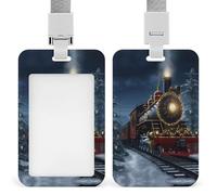 Porte-badge avec cordon pour carte d'identité Motif train de Noël mignon adapté à diverses activités, petites ou grandes