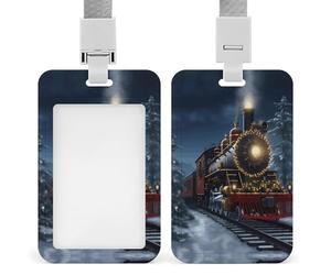 Porte-badge avec cordon pour carte d'identité Motif train de Noël mignon adapté à diverses activités, petites ou grandes