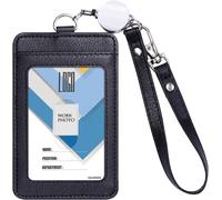 Porte-Badge Avec Cordon Rétractable, Double Face En Cuir Pu, Porte-Carte D'identité, Porte-Badge Avec Dragonne Rétractable, Le Shcool, Le Métro Et La Carte D'accès Noir