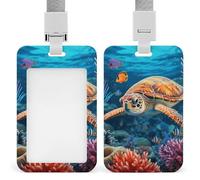 Porte-badge avec cordon - Tortue de mer, poisson tropical, étoile de mer, bateau de croisière, clip amusant - Couleurs assorties - Protection verticale pour les employés de bureau, les médecins et les