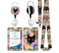 Porte Badge avec Cordon Tour de Cou avec Porte-Cartes, Porte Badge Enrouleur, Swivel Lobster Clasp avec Lanières Rétractables pour Porte Badges d'Identification Clés