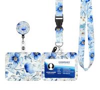 Porte Badge avec Cordon,Tour de Cou Badge avec Porte-Cartes,Porte Badge Enrouleur, Strap Neck avec Swivel Lobster Clasp pour Porte Badges d'Identification (White Flower)