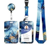 Porte Badge avec Cordon,Tour de Cou Badge avec Porte-Cartes,Porte Badge Enrouleur, Strap Neck avec Swivel Lobster Clasp pour Porte Badges d'Identification (Metallic Blue-C)