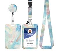 Porte Badge avec Cordon,Tour de Cou Badge avec Porte-Cartes,Porte Badge Enrouleur, Strap Neck avec Swivel Lobster Clasp pour Porte Badges d'Identification (Oil Painting Light Blue-H)