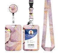 Porte Badge avec Cordon,Tour de Cou Badge avec Porte-Cartes,Porte Badge Enrouleur, Strap Neck avec Swivel Lobster Clasp pour Porte Badges d'Identification (Metallic Powder-A)