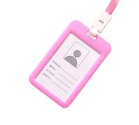 Porte-badge avec cordon tour de cou en plastique transparent vertical semi-rigide étanche pour bureau, école, entreprise (rose, taille unique)