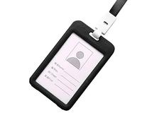 Porte-badge avec cordon tour de cou en plastique transparent vertical semi-rigide - Porte-badge étanche pour le bureau, l'école, le magasin (noir, taille unique)