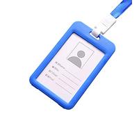 Porte-badge avec cordon tour de cou en plastique transparent vertical semi-rigide - Porte-nom étanche pour bureau, école, entreprise (bleu, taille unique)