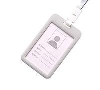 Porte-badge avec cordon tour de cou en plastique transparent vertical semi-rigide - Porte-nom étanche pour bureau, école, magasin (gris, taille unique)