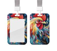 Porte-badge avec cordon tour de cou imprimé poule coloré - Porte-badge en plastique étanche - Porte-nom vertical - Pour le travail, le bureau, les infirmières et les enseignants