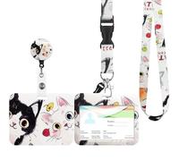 Porte Badge avec Cordon Tour de Cou, Porte-cartes Swivel Lobster Clasp avec Lanières Rétractables pour Cartes d'étudiant d'infirmière, Carte Bus (Chaton-A)