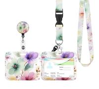 Porte Badge avec Cordon Tour de Cou, Porte-cartes Swivel Lobster Clasp avec Lanières Rétractables pour Cartes d'étudiant d'infirmière, Carte Bus (Floral)
