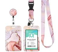 Porte Badge avec Cordon Tour de Cou Porte-cartes Swivel Lobster Clasp avec Lanières Rétractables pour Porte Badges d'Identification Clés Caméra Téléphone Portable (Marbre Rose)