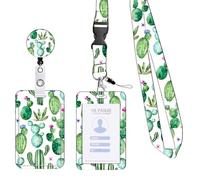 Porte-badge avec cordon tour de cou réglable avec carte rigide pour infirmière, enseignante, médecin, affichage d'identité (cactus)
