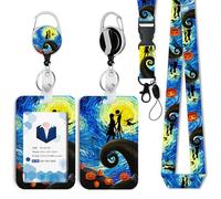 Porte-badge avec enrouleur rétractable et cordon détachable - Porte-badge de Noël cauchemar - Enrouleur de badge - Porte-clés d'Halloween - Avec lanière détachable - Pour l'école