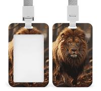 Porte-badge avec image de lion - Porte-badge avec cordon amovible - Étanche - Pour bureau, lieu de travail