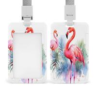 Porte-badge avec imprimé flamant rose à l'aquarelle - Pour bureau, école, carte d'identité, carte de proximité, permis de conduire et laissez-passer