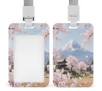 Porte-badge avec imprimé fleurs de cerisier Mt Fuji vertical pour bureau, école, carte d'identité, carte de proximité, permis de conduire, carte de permis et laissez-passer