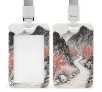 Porte-badge avec inscription « Ancient Road in The Autumn Mountains » - Pour bureau, école, carte d'identité, carte de proximité, permis de conduire et laissez-passer
