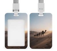 Porte-badge avec inscription « Caravan in The Desert at Dawn » - Pour bureau, école, carte d'identité - Carte de proximité - Permis de conduire et laissez-passer