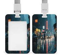 Porte-badge avec inscription « City Street in Heavy Rain » - Imprimé vertical - Convient pour le bureau, l'école, la proximité - Pour permis de conduire et laissez-passer