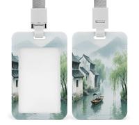 Porte-badge avec inscription « Water Village in the Spring Rain » - Pour bureau, école, carte d'identité, carte de proximité, permis de conduire et laissez-passer