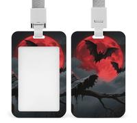 Porte-badge avec lanière et porte-badge rétractable - Lanière verticale pour carte d'Halloween, motif lune, chauve-souris, pour femmes, infirmières, médecins, enseignantes