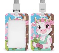 Porte-badge avec lanière et porte-badge rétractable - Motif fleur de vache mignonne - Protection verticale - Clips pour bage - Pour femmes, infirmières, médecins, enseignantes