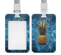 Porte-badge avec lanière étanche - Porte-carte d'identité - Ananas dans la piscine - Housse de protection pour femme et homme - Pour le personnel de bureau, les enseignants, les infirmières