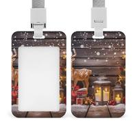 Porte-badge avec lanière étanche - Porte-carte d'identité en bois avec inscription « Merry Christmas » - Housse de protection pour femme et homme - Pour le personnel de bureau, les enseignants, les