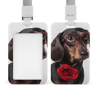 Porte-badge avec lanière étanche pour cartes d'identité avec motif de chien avec roses, housse de protection pour femme, homme, personnel de bureau, enseignant, infirmière