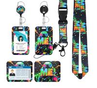 Porte-badge avec Lanière - Étui Badge avec Cordon & Enrouleur Rétractable, Lanière avec Porte-carte pour Bureau, École, Événements - Durable, Sécurisé, Confortable (ME)