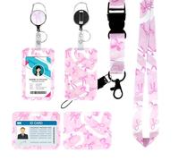 Porte-badge avec Lanière - Étui Badge avec Cordon & Enrouleur Rétractable, Lanière avec Porte-carte pour Bureau, École, Événements - Durable, Sécurisé, Confortable (nœud rose)