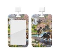 Porte-badge avec lanière - Imprimé dinosaure antique - Étanche - Pour carte d'identité - Cordon tour de cou amovible - Porte-étiquette transparent